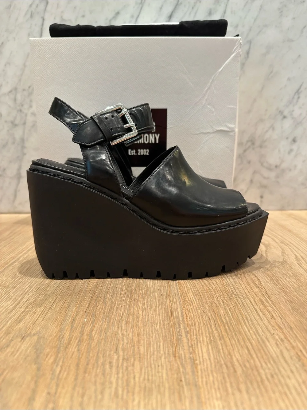 Opening Ceremony black Leather Platform Sandals